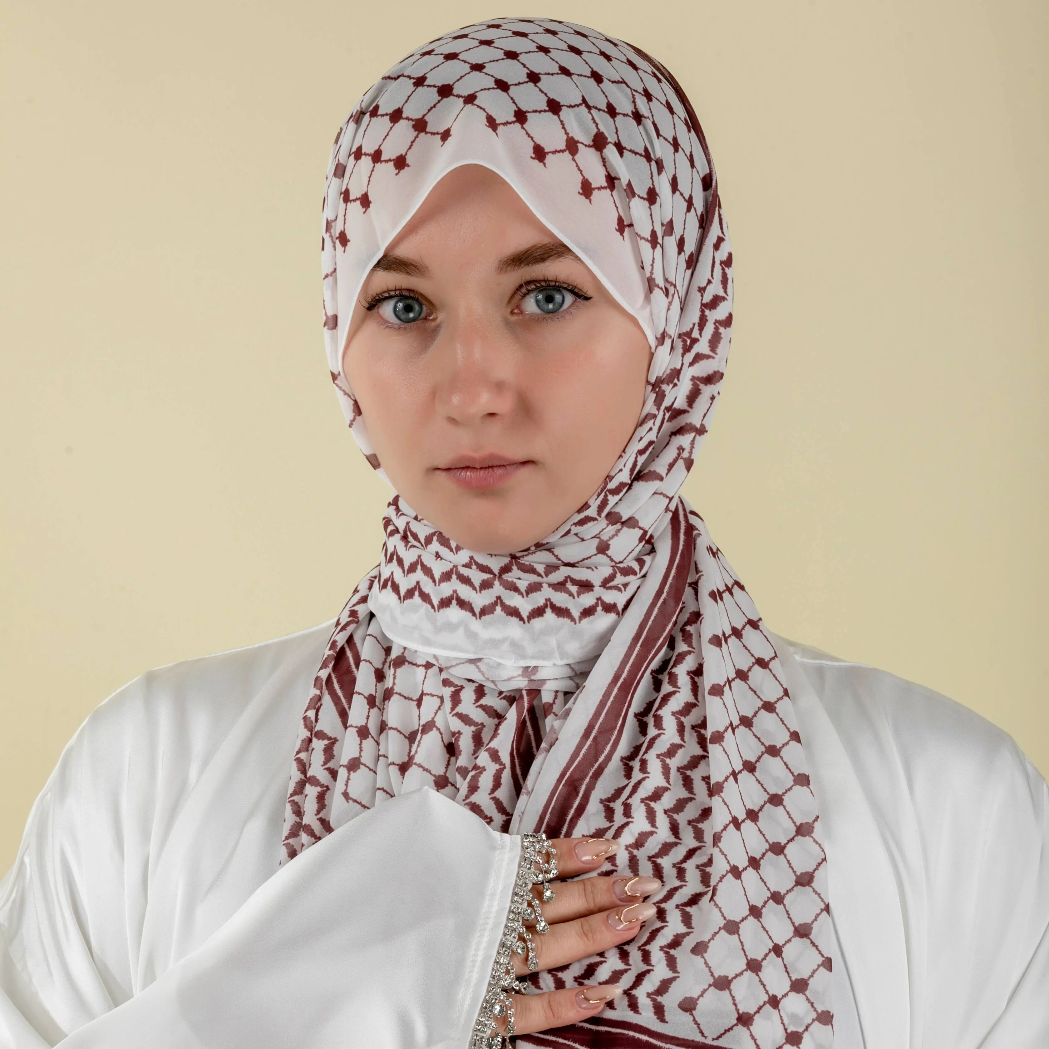 NCH002 Chiffon Keffiyeh Hijab - Modesty-Focused, Versatile, Lightweight Head Scarf for Muslim Everyday Wear