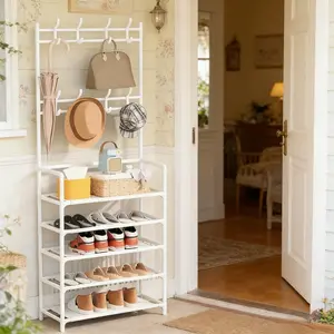 Clothing rack, shoe rack, 2-in-1 household floor hanging clothes rack, multi-layer shoe rack, entrance storage rack, easy assembly