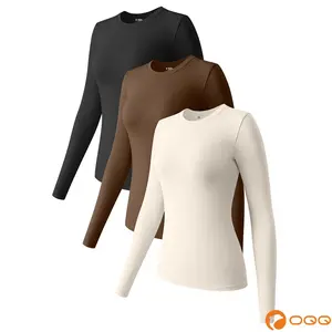 OQQ Women's 3 Piece Long Sleeve Tops Crew Neck Stretch Fitted Underwear Layer Tee Shirts Floral Plain Casual - Polyester, Womenswear Comfort Nylon SpringStatements