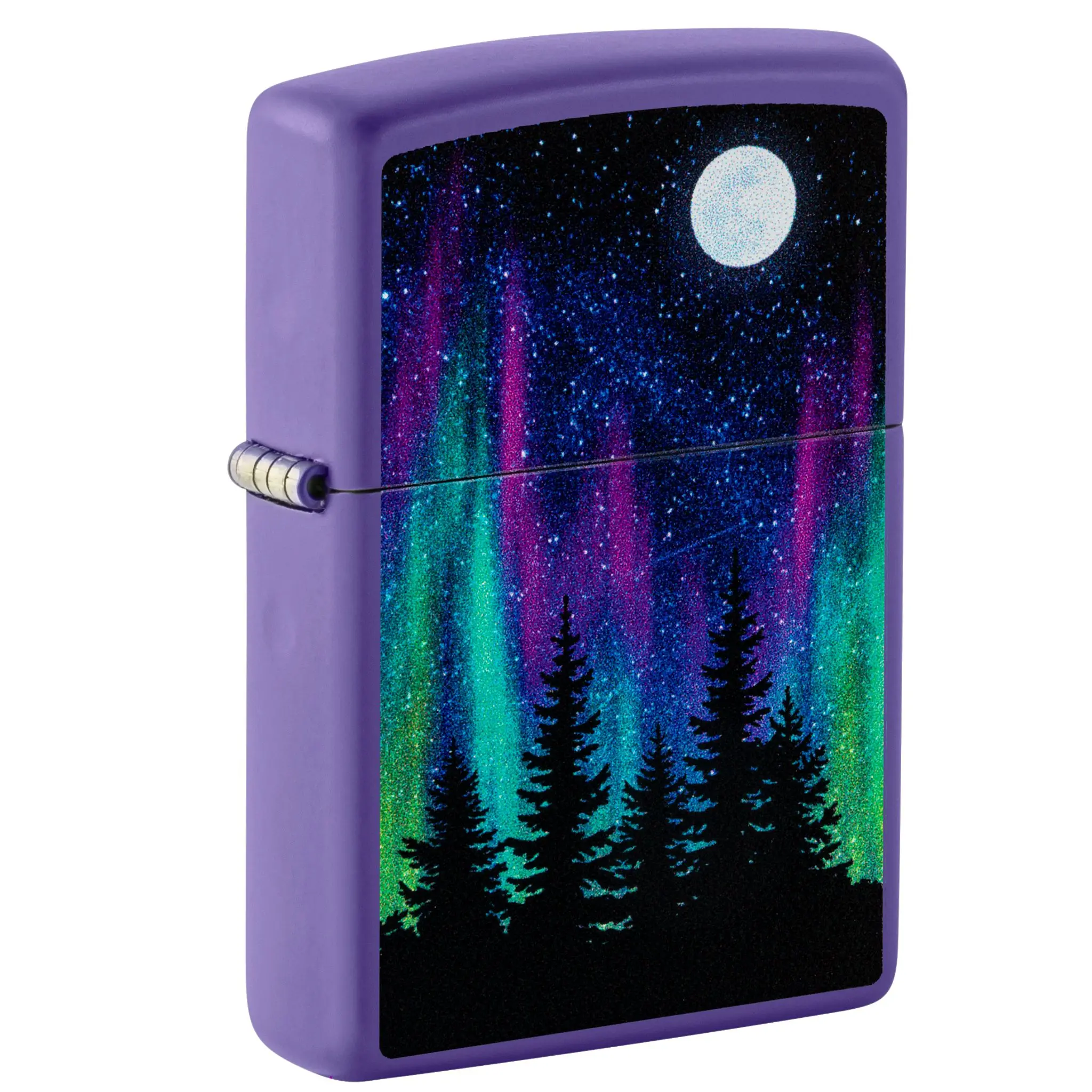 Zippo Northern Lights Design Purple Matte Pocket Lighter - Made in USA - Unfilled (fuel sold separately)
