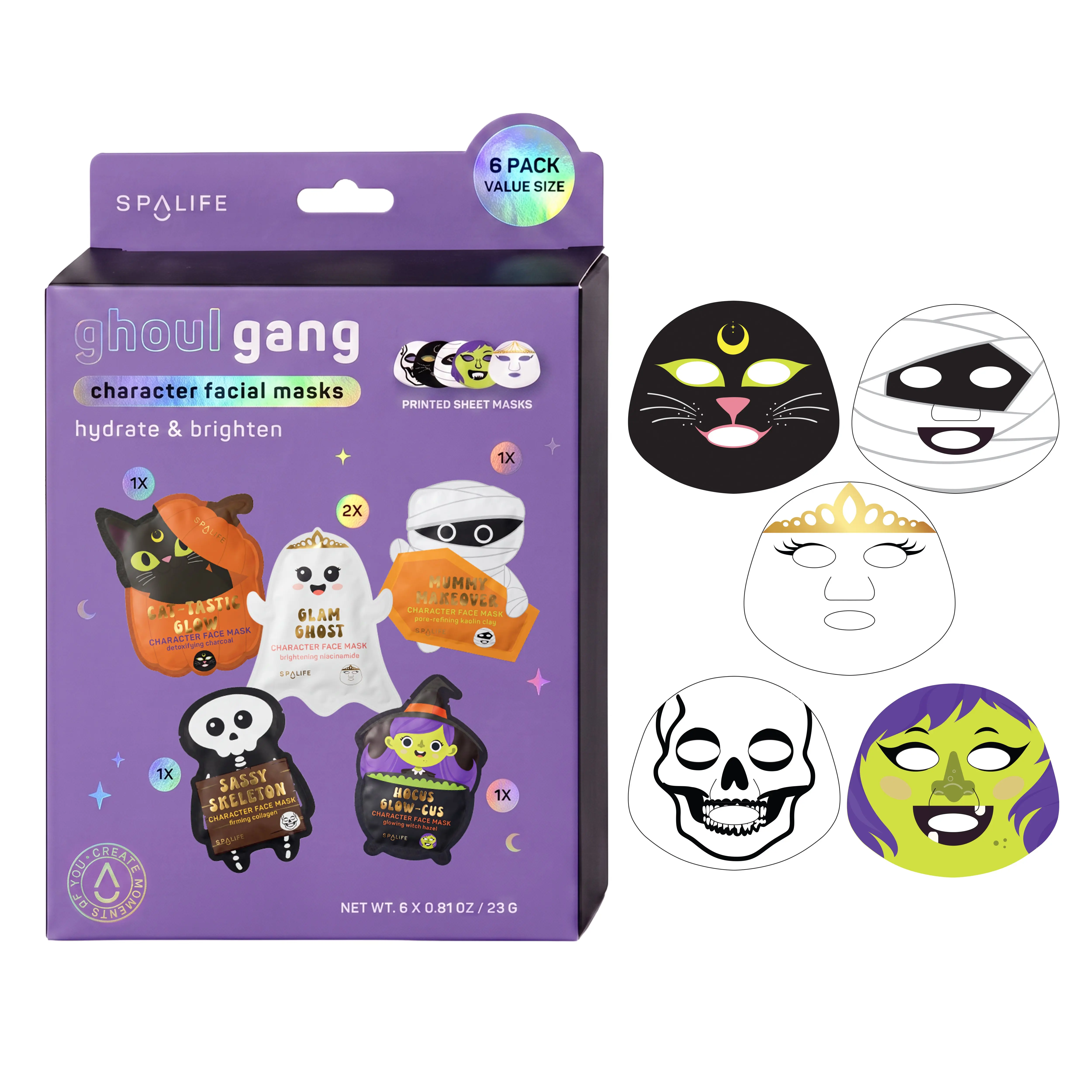 Korean Halloween Sheet Masks Ghoul Hang Character | 6 Pk | Boo Basket Fillers