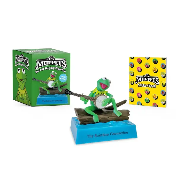 Kermit the Frog Musical Vinyl Miniature Collectible Figurine - The Muppets RP Minis English Full-Color Mini Book of Stickers, Children's Musical Activity Collectibles