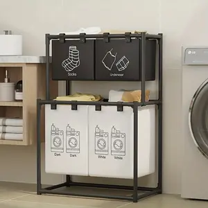 2-Story Laundry Sorting Basket with 4 Detachable Gift Basket Organizers, Heavy-Duty and Easy to Clean Laundry Storage Box That Saves Space, Used for Dirty Clothes in the Bathroom and Cloakroom