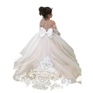Girls Princess Dress Puff Sleeve 9 16 Sleeve Big Bow Elegant Long Tulle Wedding Dress A Line Silhouette for 12 Under Dry Clean Only Perfect for Performances Special Occasions