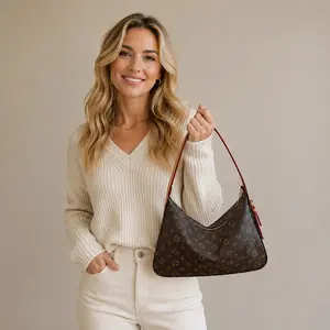 Women's Slouchy Vintage Printed Hobo Bag - Large Vegan Leather Tote for Summer Vacation & Beach Trips