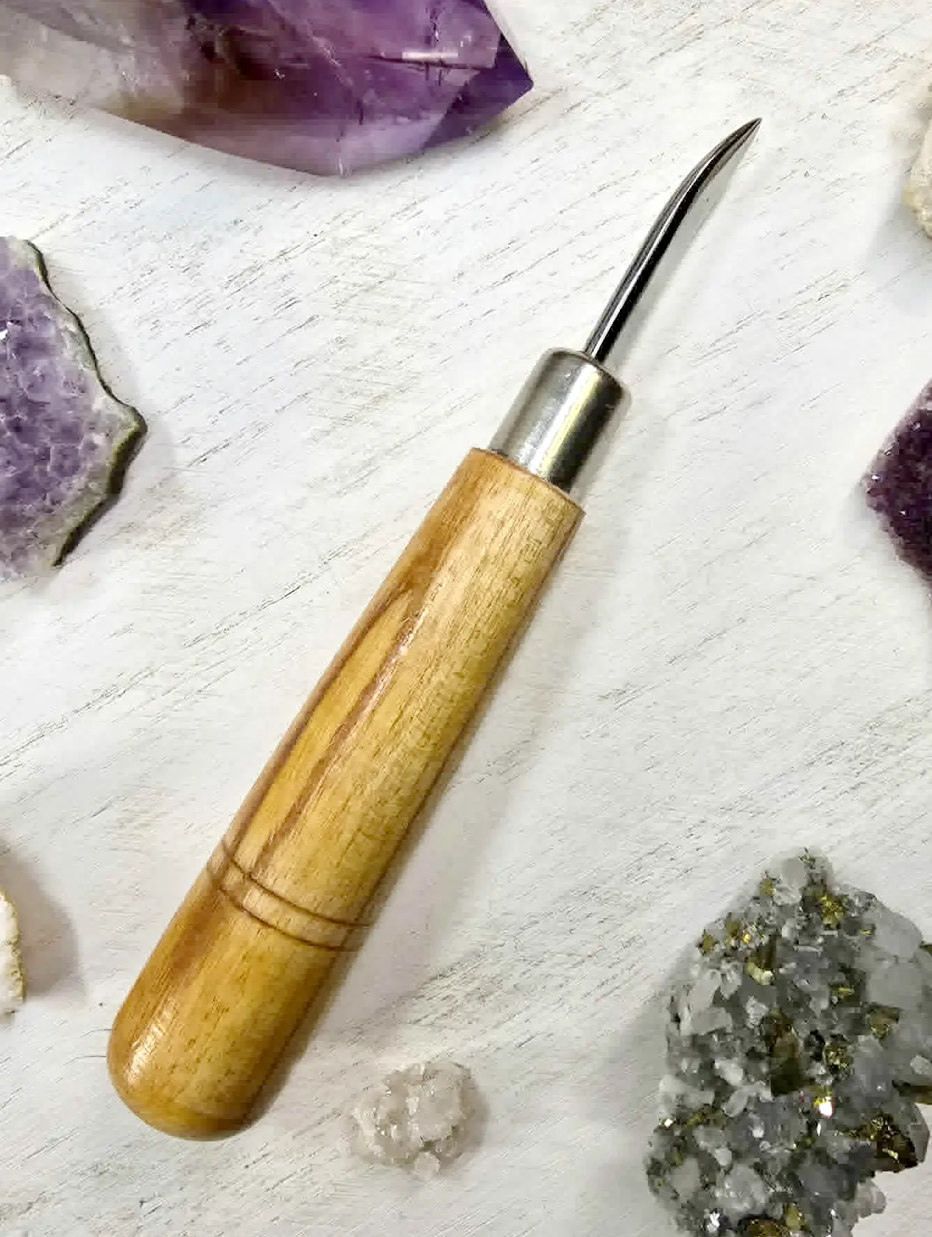 Wood and Steel Curved Burnishing Tool - Jewelry Making - Bezels - Leatherworking - Metalsmithing