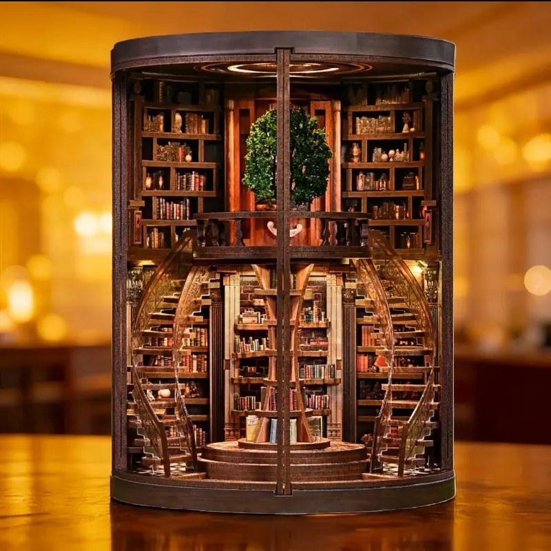 BOOK NOOK Wooden Bookshelf DIY Model Kit, Vintage Abstract Renaissance Style book nook, 3D Hand-Assembled Booklet Toy Tiny House, Miniature Dollhouse Kit, Diy Building Model, Gift