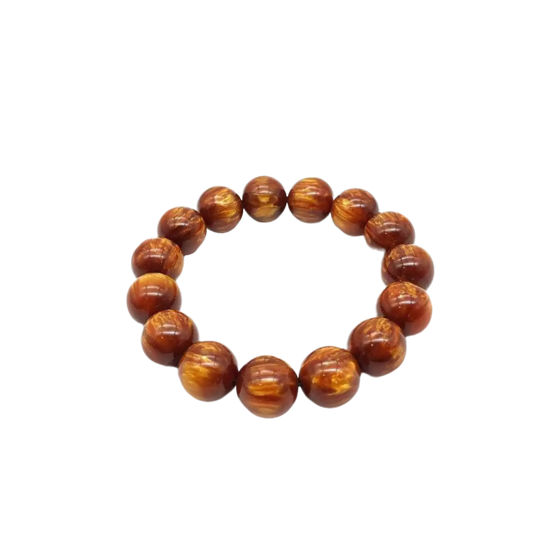 Golden Silk Sea Willow Resin Single-Strand Bracelet - Unisex Ethnic Style Buddhist Mala Beads, Couple's Jewelry Gift, Collection Piece