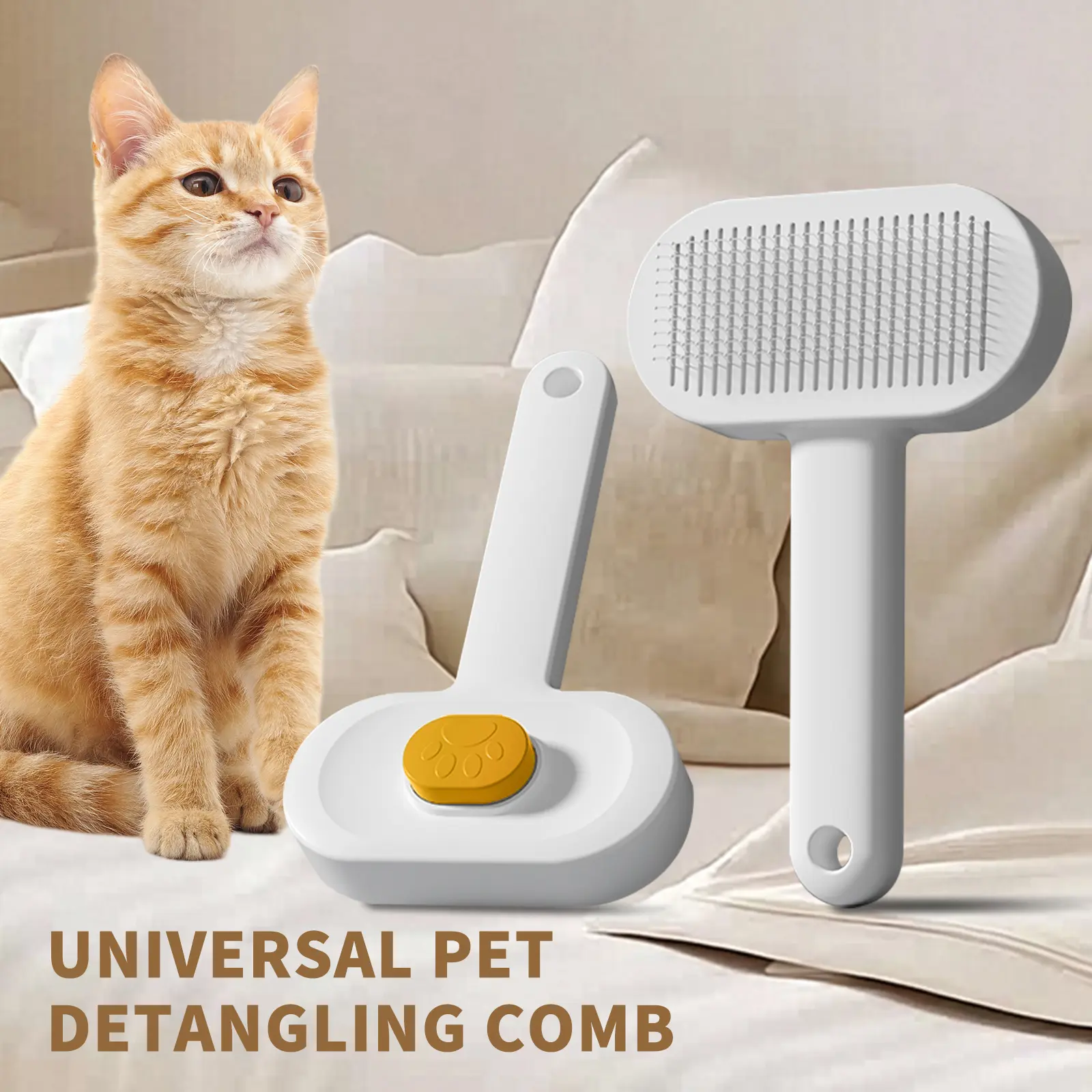 Self-Cleaning Pet Grooming Slicker Brush - Curved Bristles for Gentle Shedding Removal, Massage, Relaxation - Easy-To-Clean for Dogs, Cats
