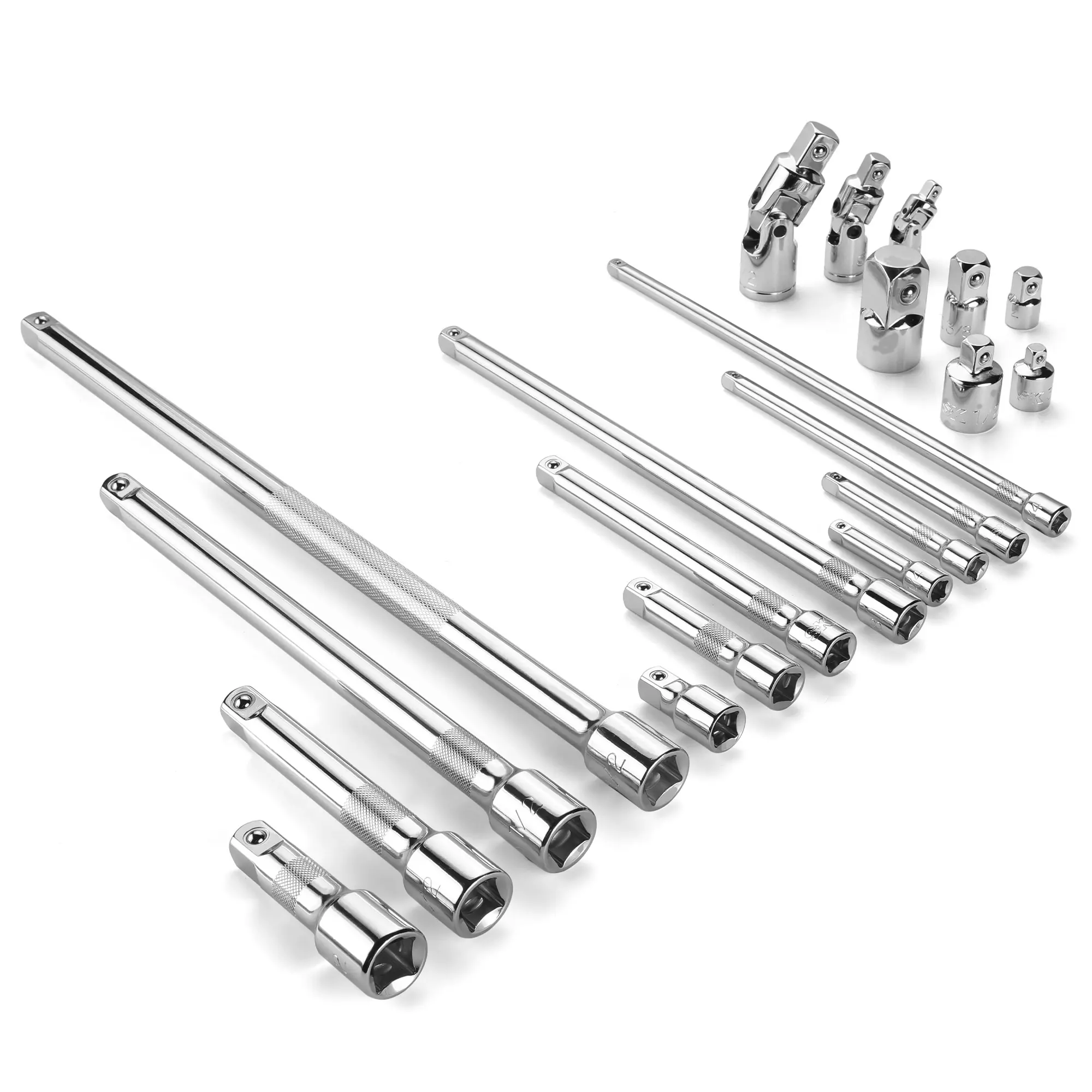 #backtoschool SK 20-Pack Socket Extension Set, 1/4", 3/8" and 1/2" Drive Extension Bar, Swivel Universal Joints and Adapters, SuperKrome Finish, Premium CR-V Construction