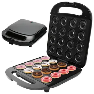 Black mini donut maker for children—nonstick surface for breakfast, snacks, and desserts; makes 16 mini donuts; donut maker/donut baker