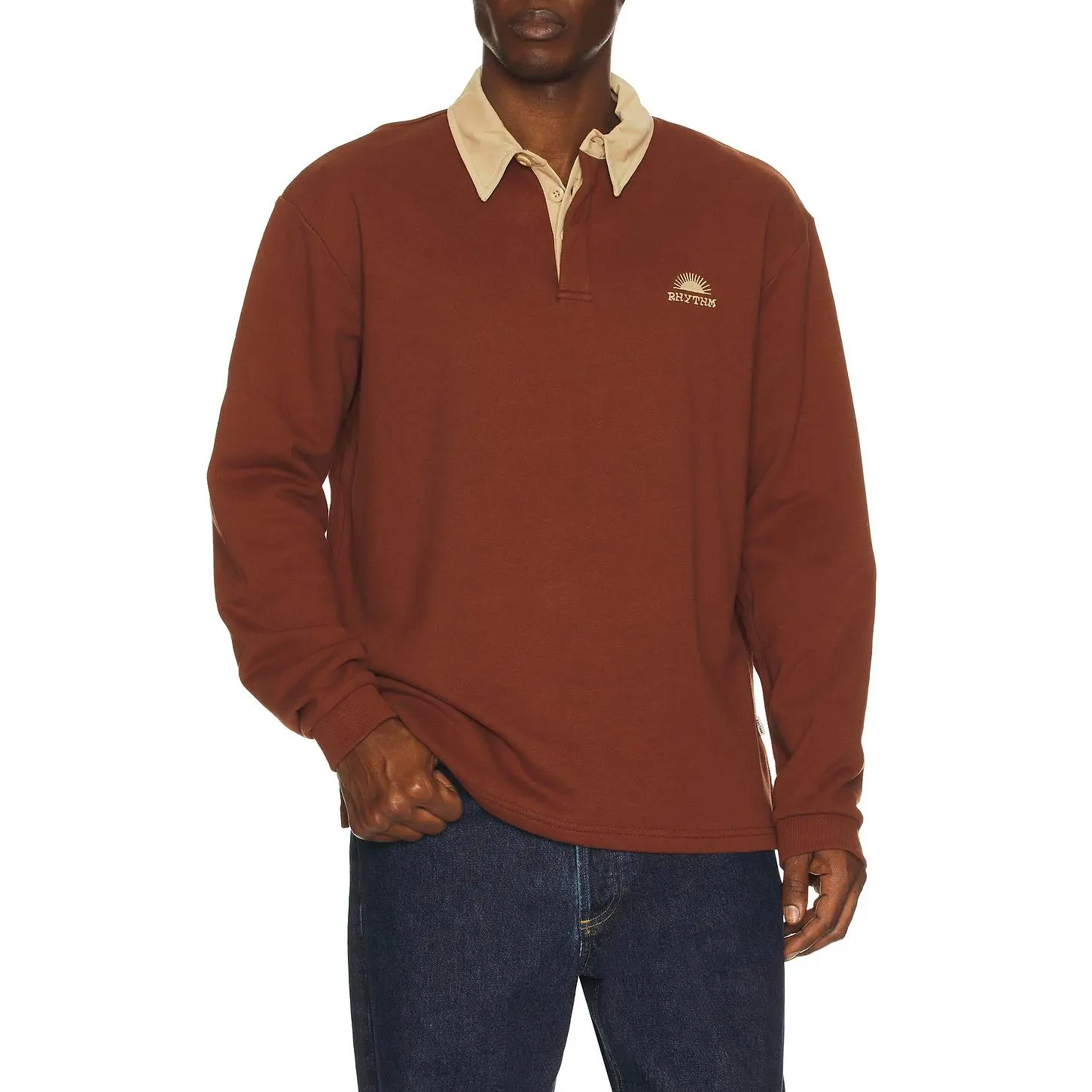 Rhythm Heritage Bloom Rugby Polo in Bark Rhythm Heritage Bloom Rugby Polo in Bark