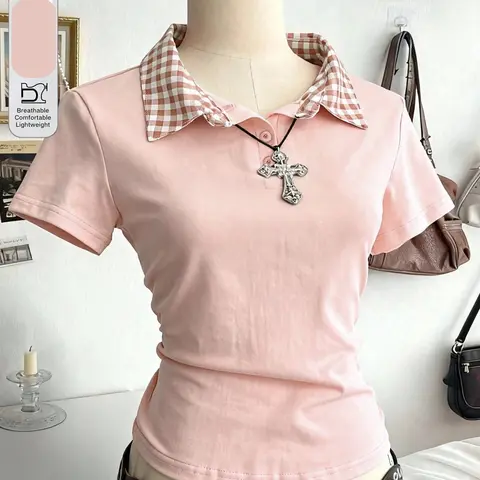 Fashionable Simple Collar Women's Pure Cotton T-Shirt, Polo Tees, Casual Polo Shirts, Perfect Gift for Friends, Comfortable and Stylish Top for Everyday Wear