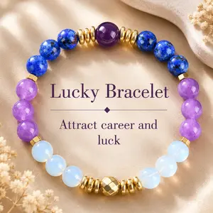 1pc Amethyst And Opal Crystal Elastic Bracelet, Stylish Bohemian Gem Accessories For Career Wealth, For Luck And Prosperity, , Brings Serenity & Luck summerwins,summerwins