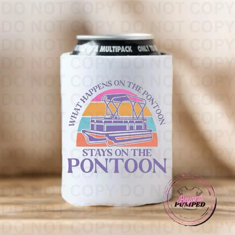 What happens on the Pontoon, Stays on the Pontoon - 12oz Sublimation Can Koozie