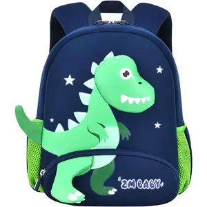 X-CBP01 Dinosaur Anti-lost Backpack for Boys Kindergarten Preschool Bookbag with Safety Leash, Toddler Boys Backpack Daycare Bag, B-Dark-blue+Green