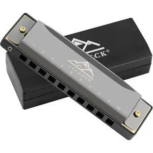 10-Hole G Key Diatonic Blues Harmonica Mouth Organ with Case - Phosphor Bronze Reeds, Smooth Stainless Steel Cover, Lip-Friendly for Adult Players (Professional, Beginner Gift Option) Black