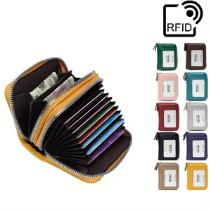 RFID Blocking Genuine Genuine Wallet for Women Stylish Double Zipper Credit Card Holder with Large Capacity, Transparent RFID Protection, And Multiple Color Options Black, Blue, Yellow, Orange, Pink, Purple, Card Holder Wallet