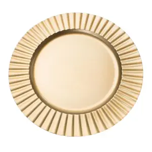 6 Pack- 13″ Matte Fluted Premium Charger Plate Plastic Round Fluted Edge Plastic Charger Plate | Service Plate for Parties, Dinner, Weddings, Quinceaneras and Events | 13 inch Diameter | Gold- Matte Finish | of 6 Set Square