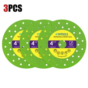 3 Pack for Ceramic, Tile, Stone, and Glass Cutting 4-1/2" Multi-Material Cut-Off Disc for Angle Grinders – Indestructible Diamond Blade with 7/8" Arbor