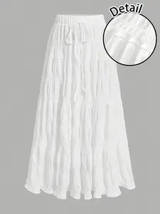 Women's Solid Color High Waist Versatile Loose Skirt, Drawstring Accent Adjustable Design, Perfect for Any Occasion, Stylish and Comfortable, Ideal for Everyday Wear