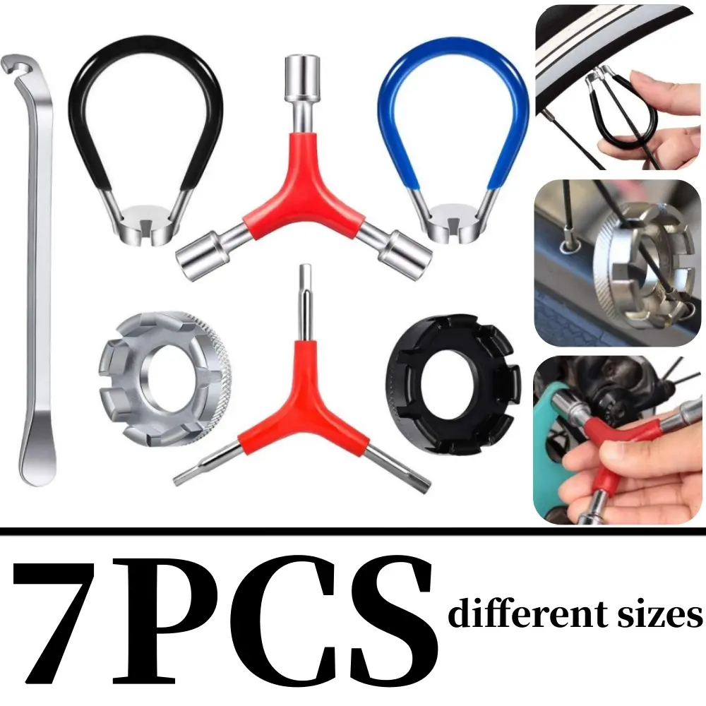1 Set of Road Bike and Mountain Bike Spoke Wrench Kit, Portable Bike Spoke Tool Set, Including 8-Way Bicycle Wheel Rim Correction Tool, Spoke Wrench with Rubber Handle, Tire Lever, Y-Type Hex Wrench, Y-Type Socket Wrench, Bike Accessories tiktokshopspring