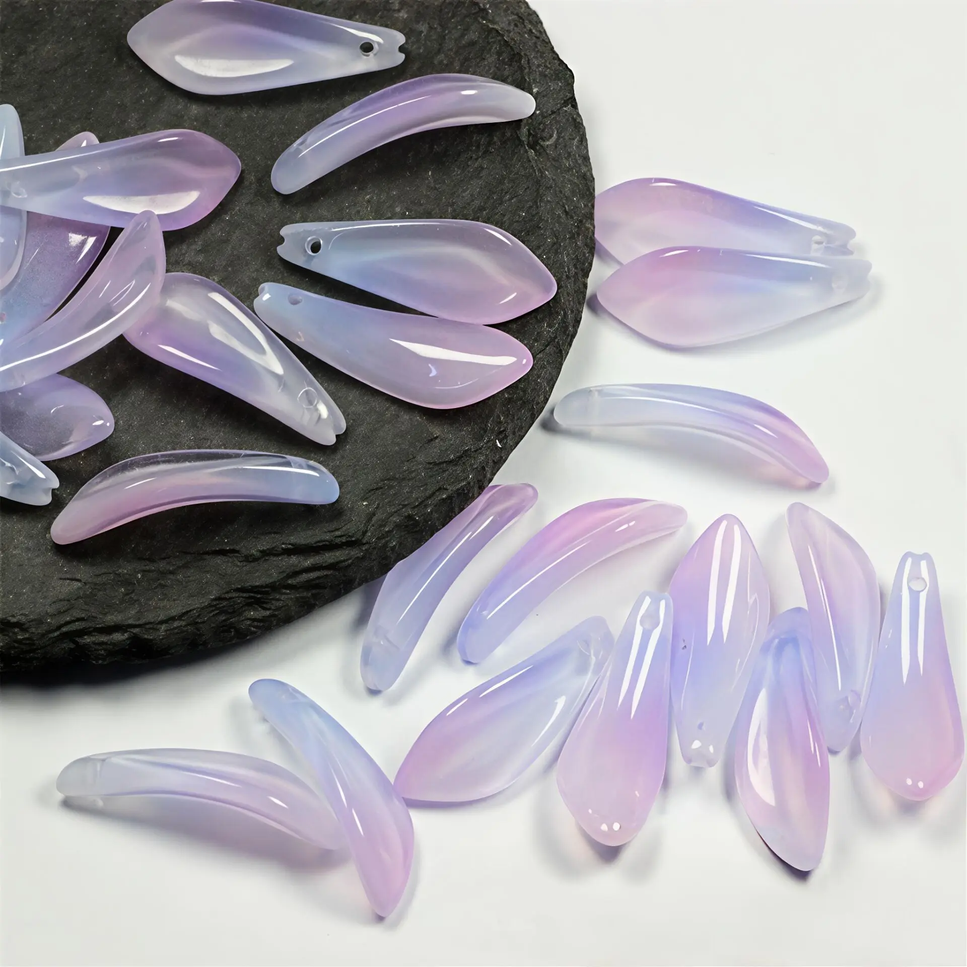 Iridescent Pink Purple Crescent Moon Glass Beads, Transparent Gradient Curved Loose Beads for DIY Bracelet Necklace Earring Jewelry Making Craft Supplies, Sold Separately