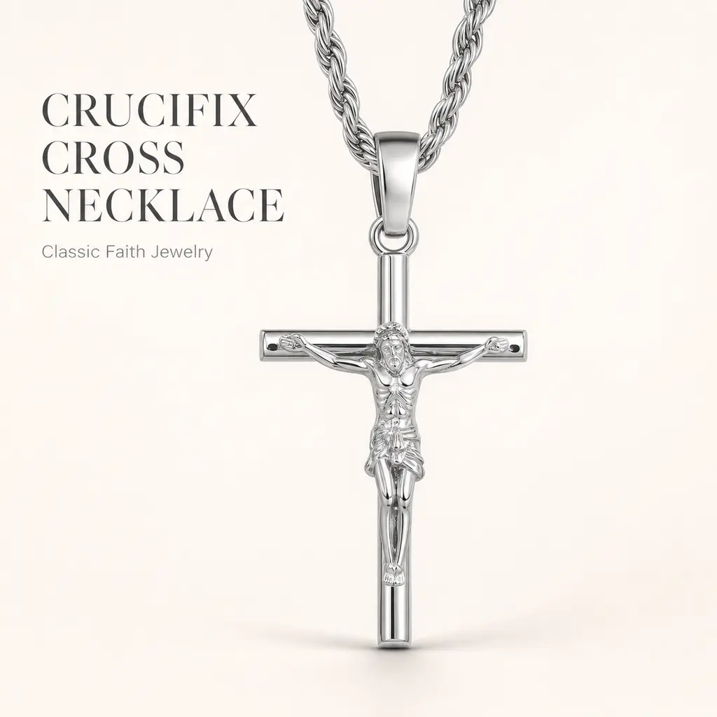 Religious Faith Jesus Crucifix Cross Necklace Pendant, Church Daily Memorial Anniversary Occasions, 18K Gold-Plated Stainless Steel Waterproof Anti-Tarnish Durable Build, Classic Couple Faith Jewelry for Men Women Christian Believers Teens