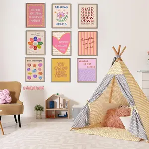 9-Piece Set, Mental Health Theme Wall Art Posters, Motivational Psychology Decorative Prints, Inspirational Quotes in Vibrant Healing Office Posters, Suitable for Offices, Bedrooms, and Home Decor, Frameless Design
