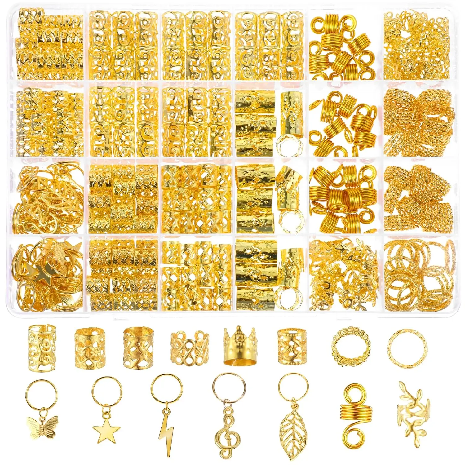 275 Pcs Gold Hair Jewelry for Braids, Loc Jewelry for Hair Dreadlock, Metal Gold Braids Rings Cuffs Clips Hair Braids Jewelry Accessories Hair Charms for Braid for Dreadlock Accessories Yolev