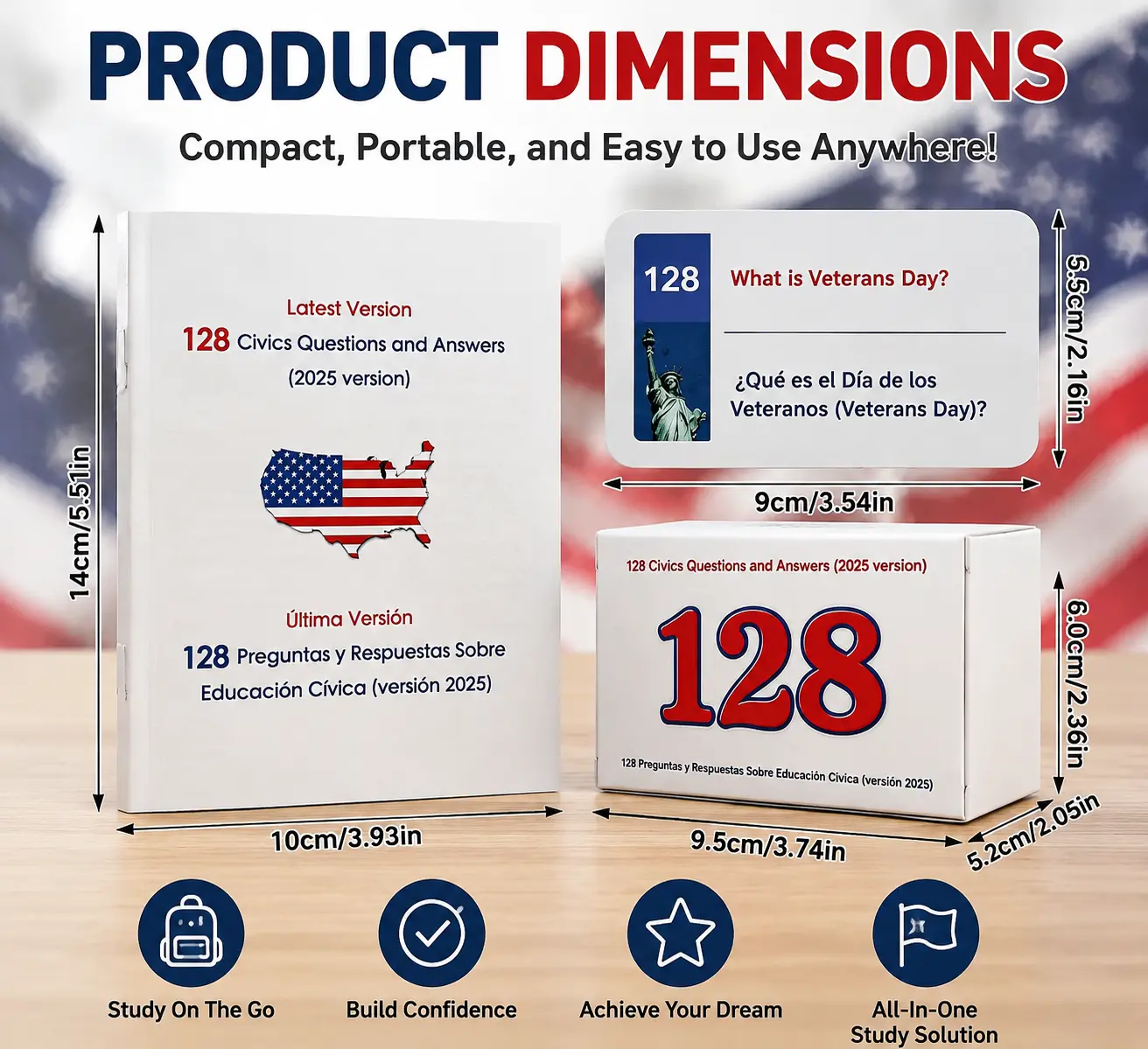 2026 U.S. Citizenship Preparation Flash Cards - 128 Q&A Bilingual Civics Study Cards, English Spanish Learning Tool for Naturalization Interview Practice