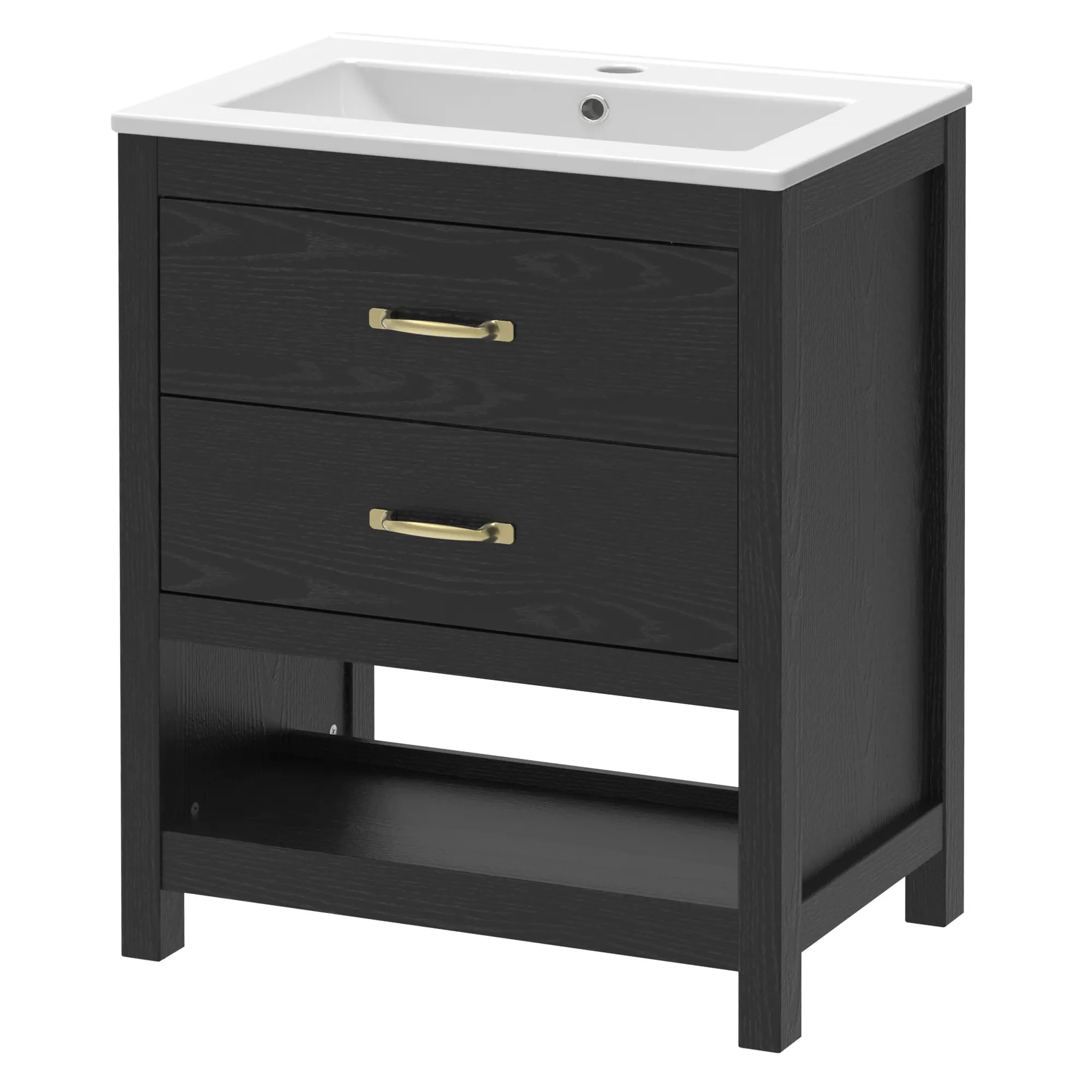 ELEVACHIC  Bathroom Vanity with Sink 24 Inch, Modern Bathroom Cabinet Set with LED Light for Small Space, 2 Soft-Close Drawers with Organizer, Deep and Sloped Single Sink, Easy Assembly