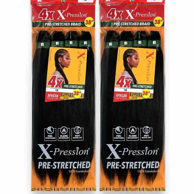 X-Pression Pre-Stretched Braid Hair, 4-Pack, 38in, 1B Color X-Pression Pre-Stretched Braid Hair, 4-Pack, 38in, 1B Color