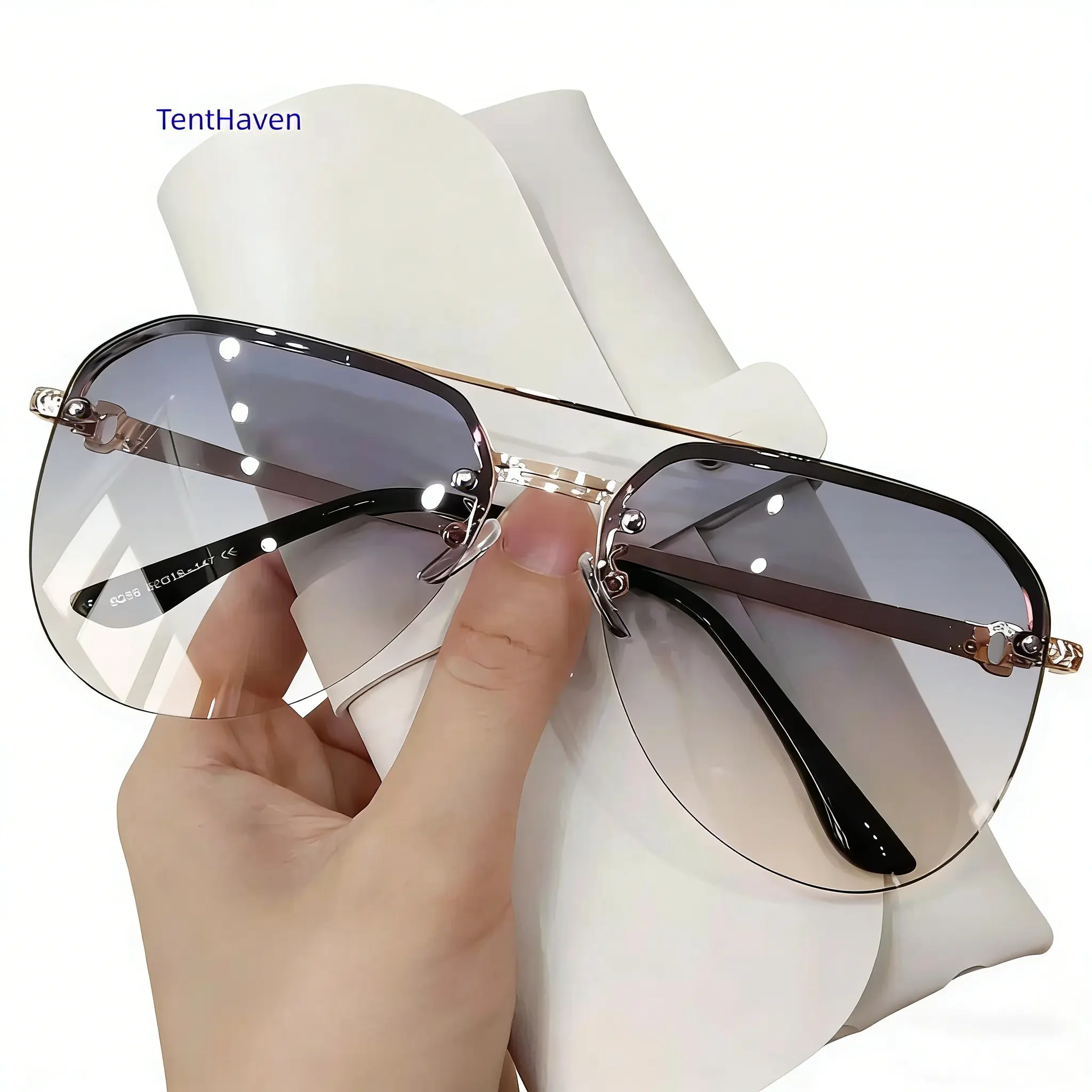 Vintage Half-Frame Sunglasses for Adults, Stainless Steel Double-Beam Frame with UV400 Lenses for Driving, Fishing & Outdoor Sports, Uniform Size
