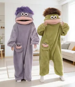 Cartoon Big-Mouth Monster Funny Couple Onesie Pajamas for Men and Women, Coral Fleece Home Wear, Party Birthday Evening ...