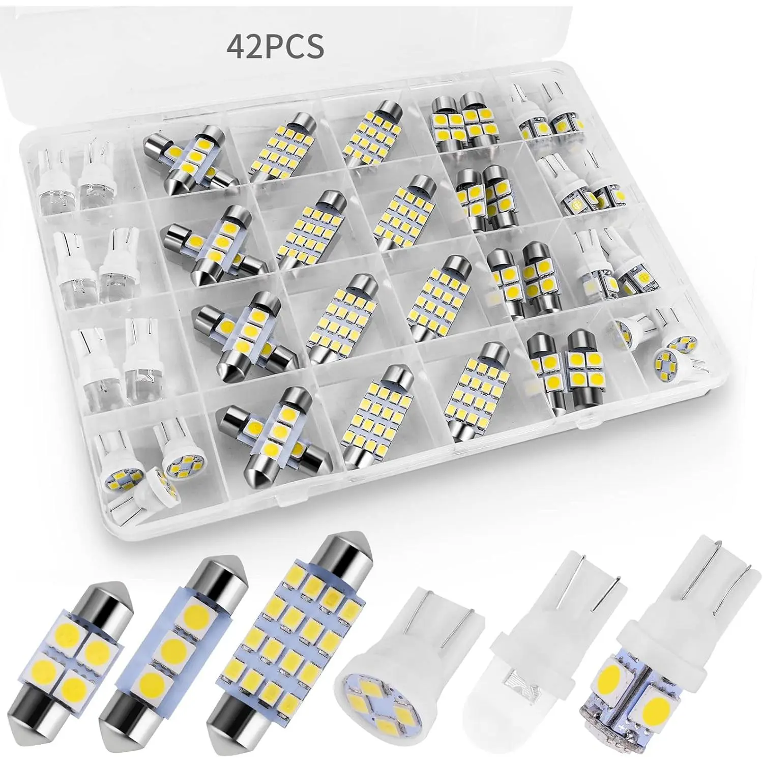 42pcs Super Bright White LED Interior Car Light Bulbs Kit - 12V Energy Saving Led Light, Multi-Size DE3175 T10 31mm 41mm 194, Plug-In Install for Trucks’ Dome, Map Lamps, Cars Accessories, Truck Accessories, Accessories For Car