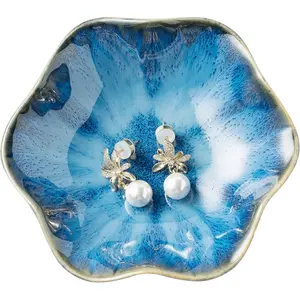 Ceramic Jewelry Dish - Ring & Trinket Tray, Decorative Key Bowl for Women Boxes Organiser Starry Blue