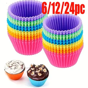6/12/24pc reusable silicone baking cup, Silicone baking mold, heat-resistant, non-stick and easy to clean, with multiple color combinations, it can be used to make perfectly shaped cakes and desserts. It is the first choice