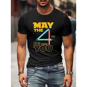 May The 4th Be With You Neon Saber Graphic Tee Unisex Top Funny Space Movie Quote Shirt Soft Cotton Short Sleeve Crewneck Casual Streetwear Gift