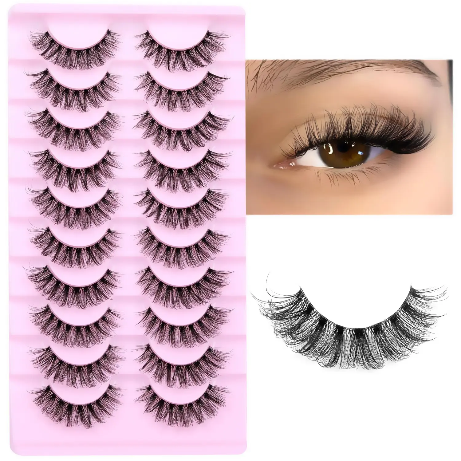 20 Pairs Natural Eyelashes, High Quality Eyelashes, Dramatic Volume Eyelash, Fluffy D Curl 3D Volume Wispy Synthetic False Lashes, Volumized False Eyelashes, Perfect for Daily & Special Occasions Makeup, Eyelash Extensions