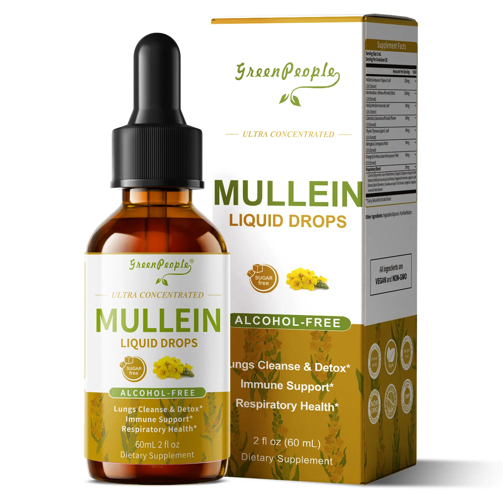 GREENPEOPLE Mullein Liquid Drops with Mullein Leaf Extract, Elderberry, Calendula & Licorice Root, Herbal Botanical Supplement, Daily Wellness Support, 2 Fl Oz