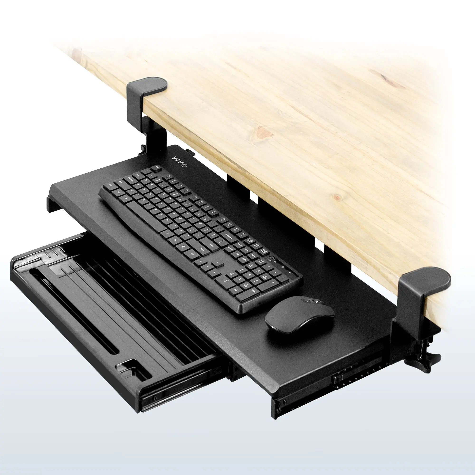 Clamp-On Keyboard Tray with Pencil Drawer, Desk Accessories for Desk Organization