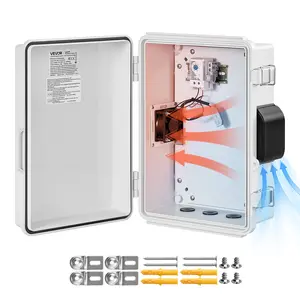 VEVOR Outdoor Electrical Box, ABS, Waterproof Electrical Junction Box with Thermostat and Fan, Mounting Plate, Cable Grommets, Ventilated Plastic Enclosure, 14.2 x 10.8 x 5.9 in, IP65 for Indoor/Outd