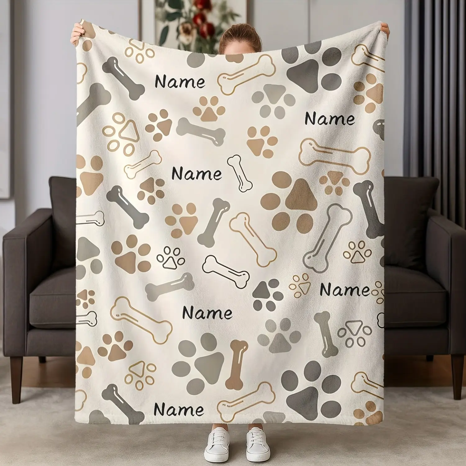 1pc of Personalized Custom Pet Blanket, Soft Flannel Throw Blanket with a Modern Home Decor Style, a Gift for Pet Lovers, Lightweight, Suitable for All Seasons, Pet Blanket