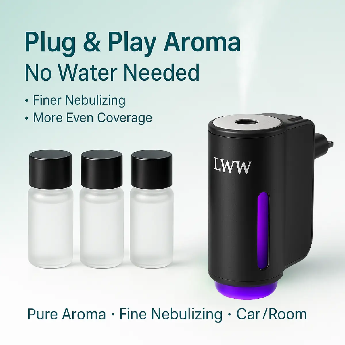 LWW Dual Car Diffuser Set with 3 Premium French Essential Oils Long Lasting Fragrance for Car & Home Waterless Auto Off Feature Plug & Play Aroma, Car Scent Diffuser, Cars Accessories