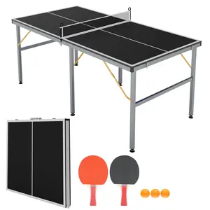 Garvee 6×3 ft Foldable Ping Pong Table Set - Portable Indoor and Outdoor Table Tennis Table with Net and Paddles, Professional MDF Surface Ideal for Backyard and Game Room, Black
