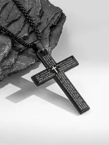 Stainless Steel Cross Pendant Necklace, Bible Verse Engraved, Unisex Inspirational Jewelry with 24 Inch Chain, Elegant Durable Design, Perfect Gift