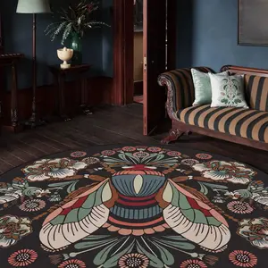 Vintage Lotus Insect & Flower Pattern Round Rug, 1 Count Non-slip Soft Floor Mat, Decorative Area Rug for Home Living Room Bedroom Hotel Dormitory, Unique Rugs, Vintage Boho Floral Rug, Room Accessories, Home Decor