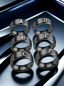 Men's Personalized Letter Ring, Initial Rings, Fashion Titanium Steel Finger Ring, Gift for Daily Wear, Unique Design, 26 Alphabet Options