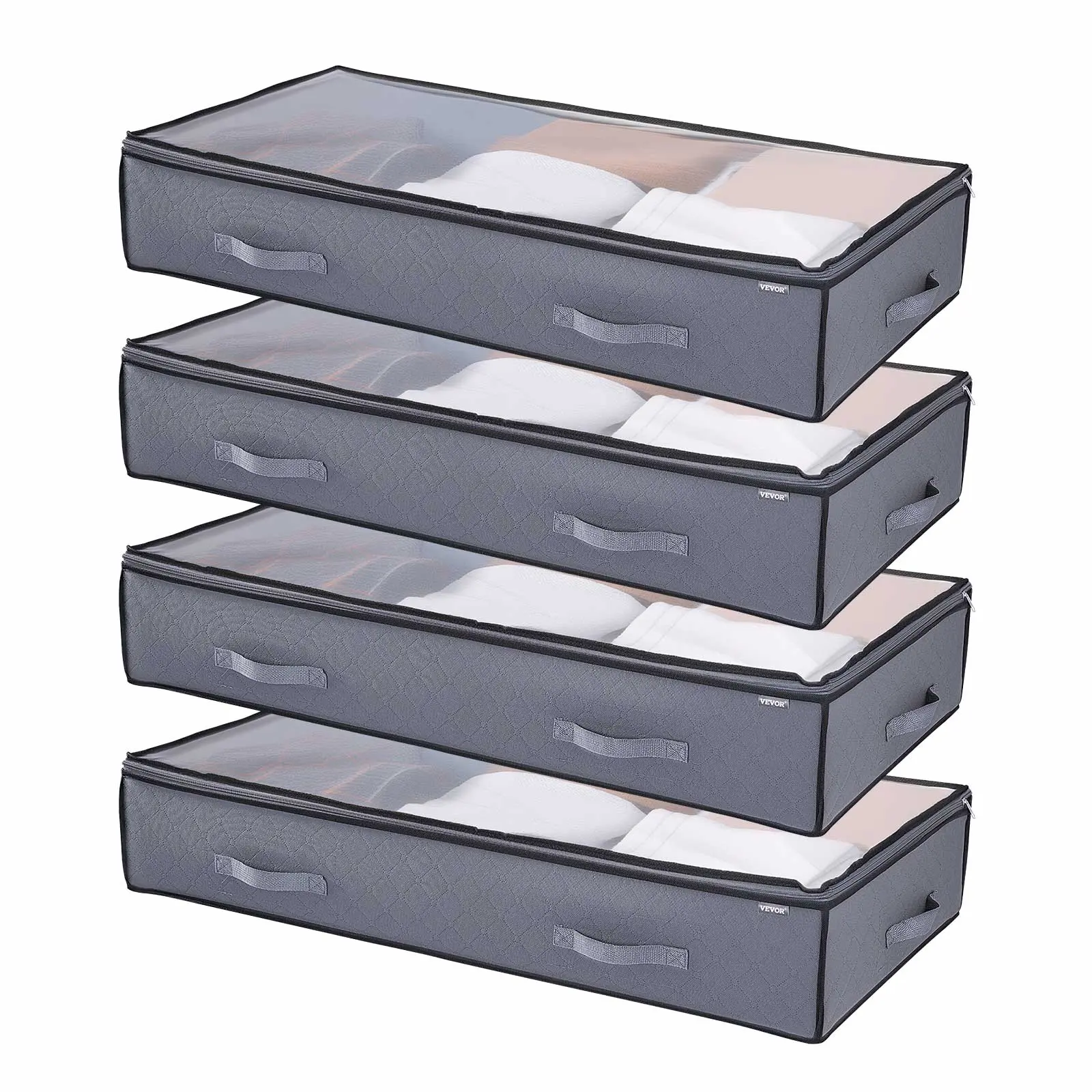 VEVOR 4-Pack Low Profile Under Bed Storage Bins, 39.2x19.7x7.1in 90L Breathable Dustproof Multifunctional Organizers with Handles, for Clothes, Blankets, Shoes in Bedrooms